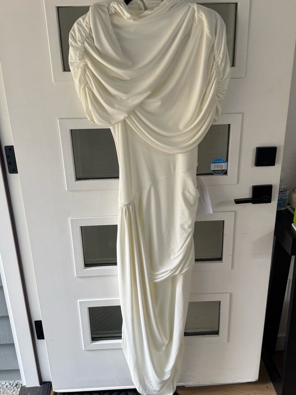 Club L London Cream Draped Maxi Dress with Cowl Neck
